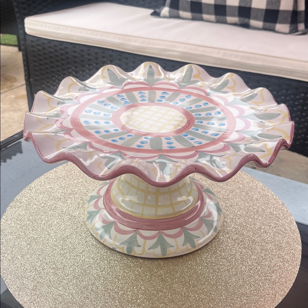 VTG Mackenzie Childs Ceramic Cake Stand - Picture 3 of 9